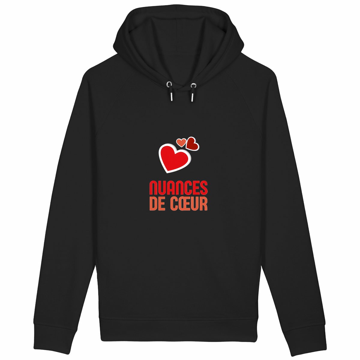 Sweat à capuche avec poches latérales - Nuances de coeurs rouges - face_noir