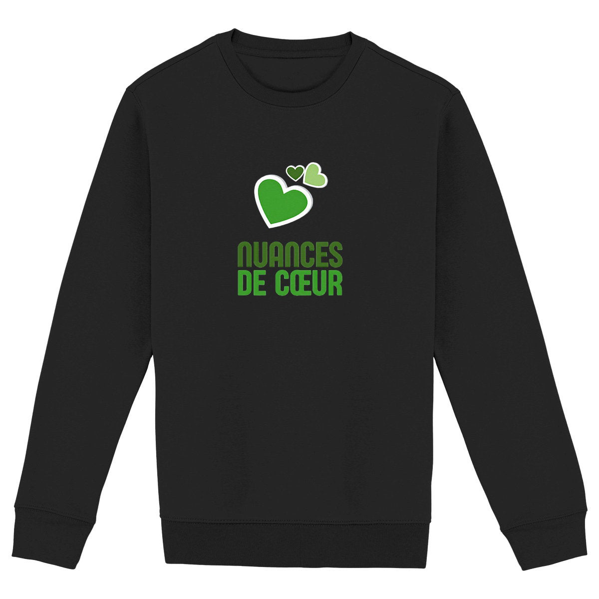 Sweat-shirt Epais Unisexe - Nuances de Coeurs Verts - face_noir
