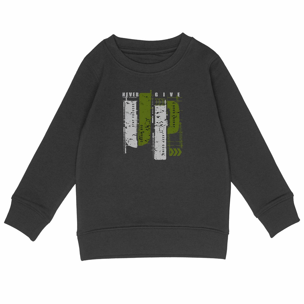 Sweat-shirt Léger Enfant : Élégance en Gris et Vert Olive - face_noir