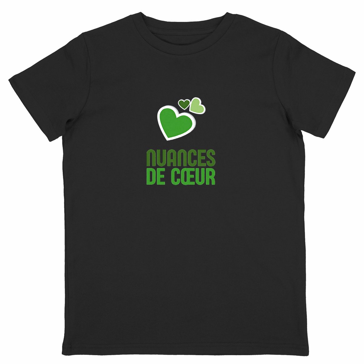 T-shirt Enfant Léger - Nuances de Coeurs Verts pour Petits Amours - face_noir