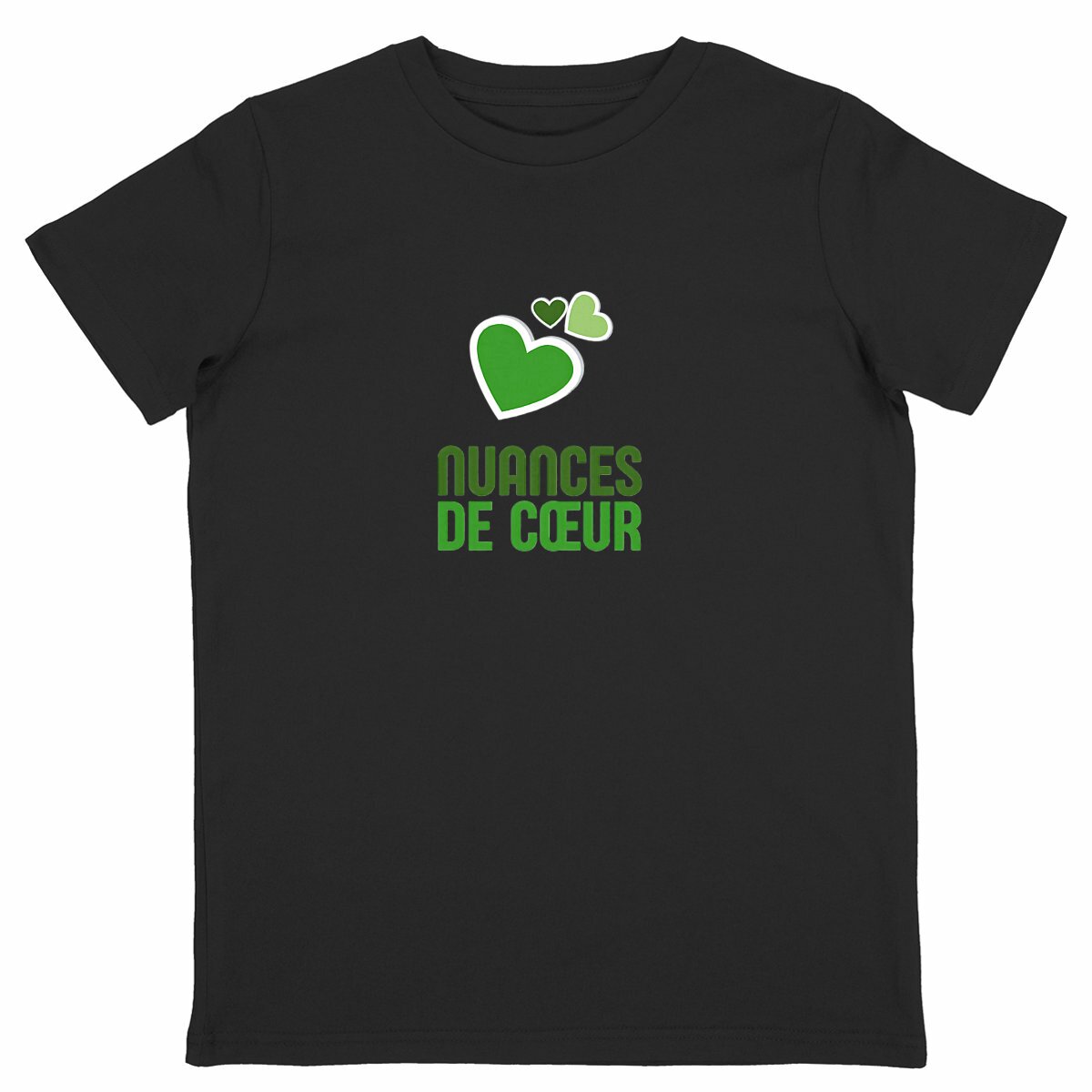 T-shirt Enfant Léger : Célébrez l'Amour avec des Nuances de Coeurs Verts - face_noir