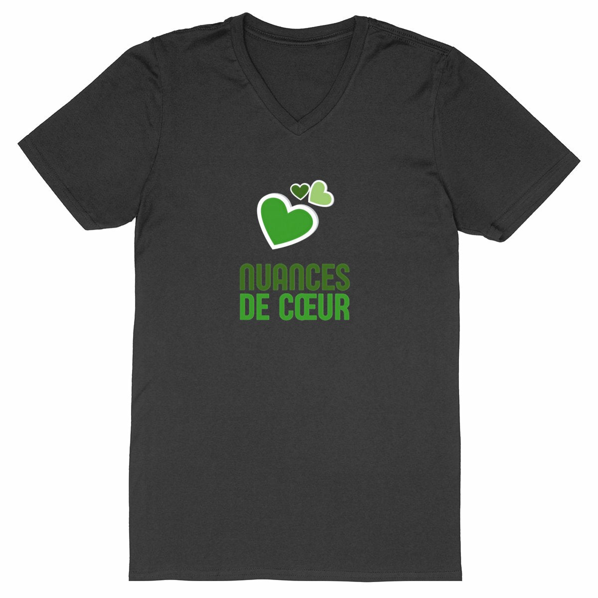 T-shirt Homme Col V - Nuances de Cœurs Verts pour un Style Unique - face_noir