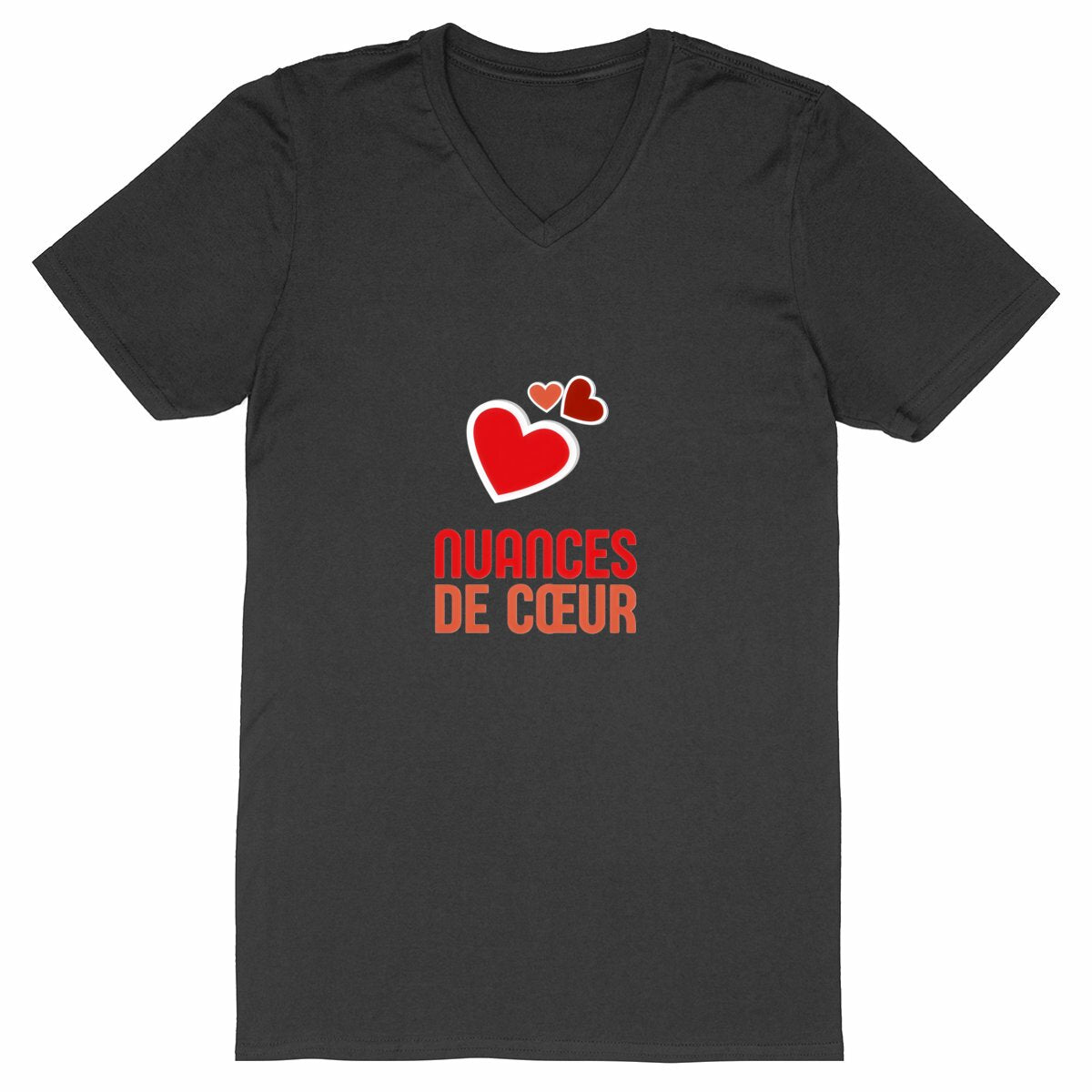 T-shirt Homme Col V : Amour en nuances de coeurs rouges - face_noir