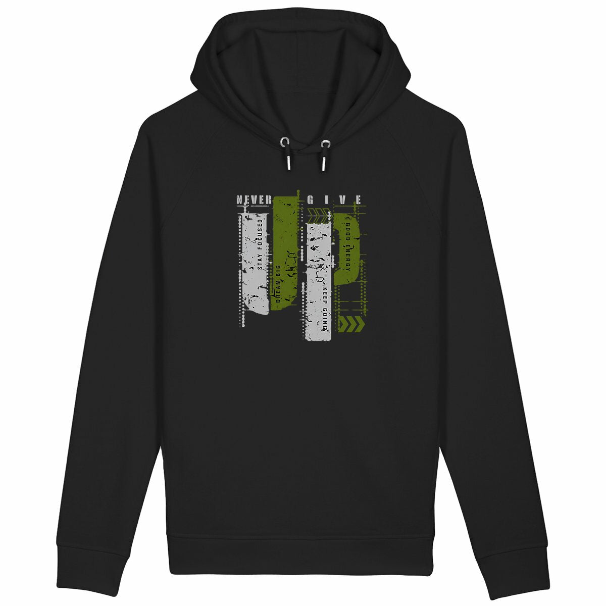 Sweat à capuche avec poches latérales : Élégance en gris et vert olive - face_noir