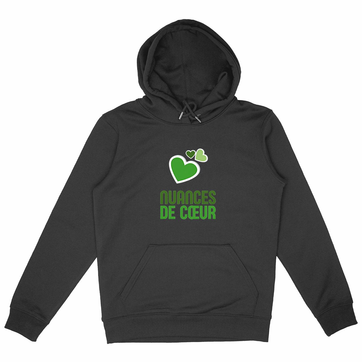 Sweat à capuche Epais Unisexe : Nuances de Cœurs Verts - face_noir