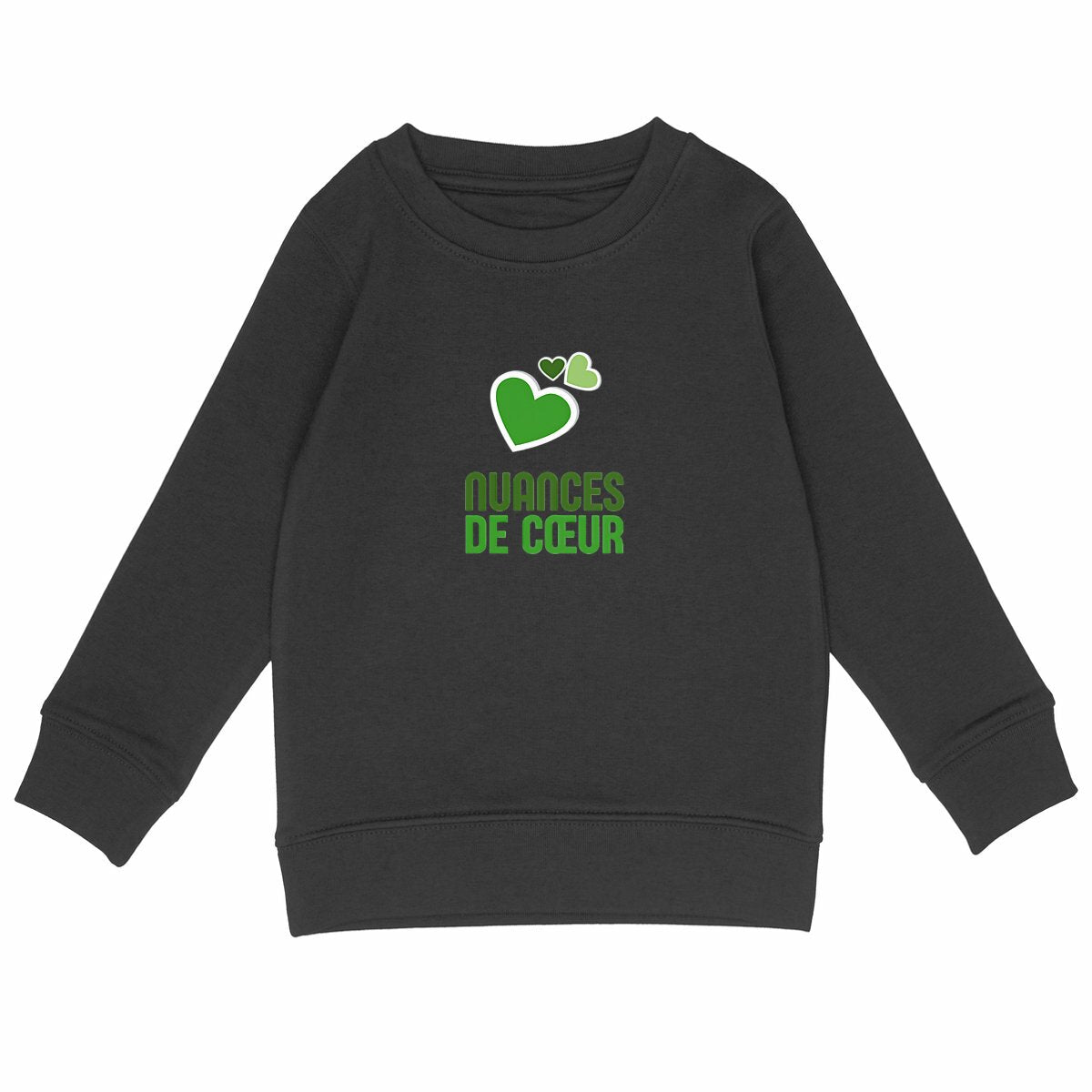 Sweat-shirt Léger Enfant - Nuances de Coeurs Verts - face_noir