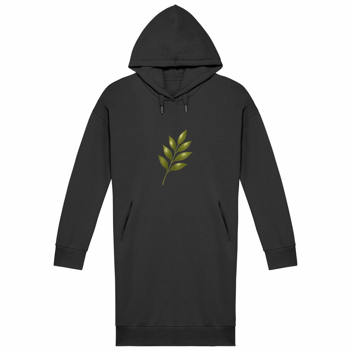 Robe Sweat Femme : Élégance Naturelle avec Tige et Feuilles Vertes - face_noir