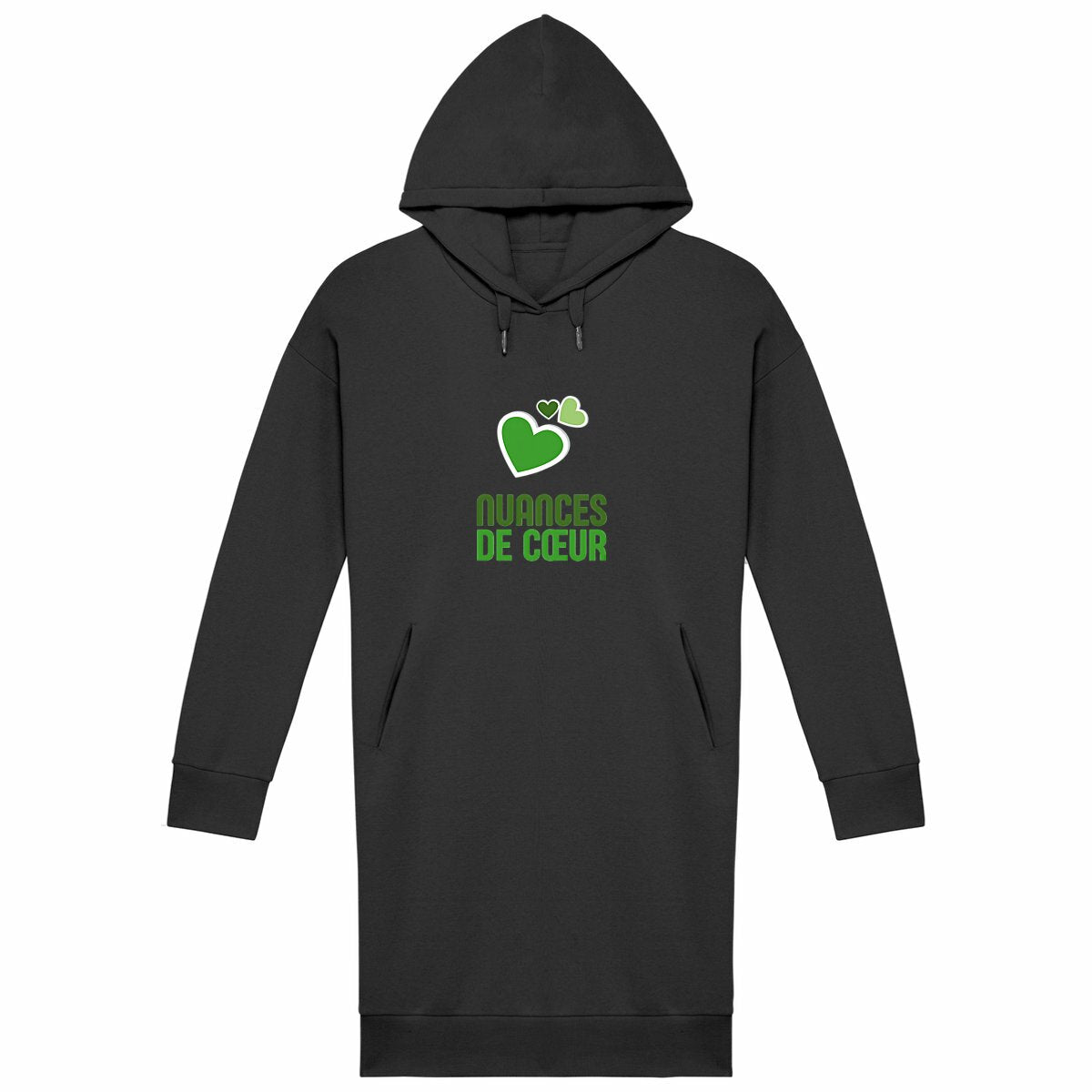 Robe Sweat Femme : Élégance et douceur avec des nuances de cœurs verts - face_noir