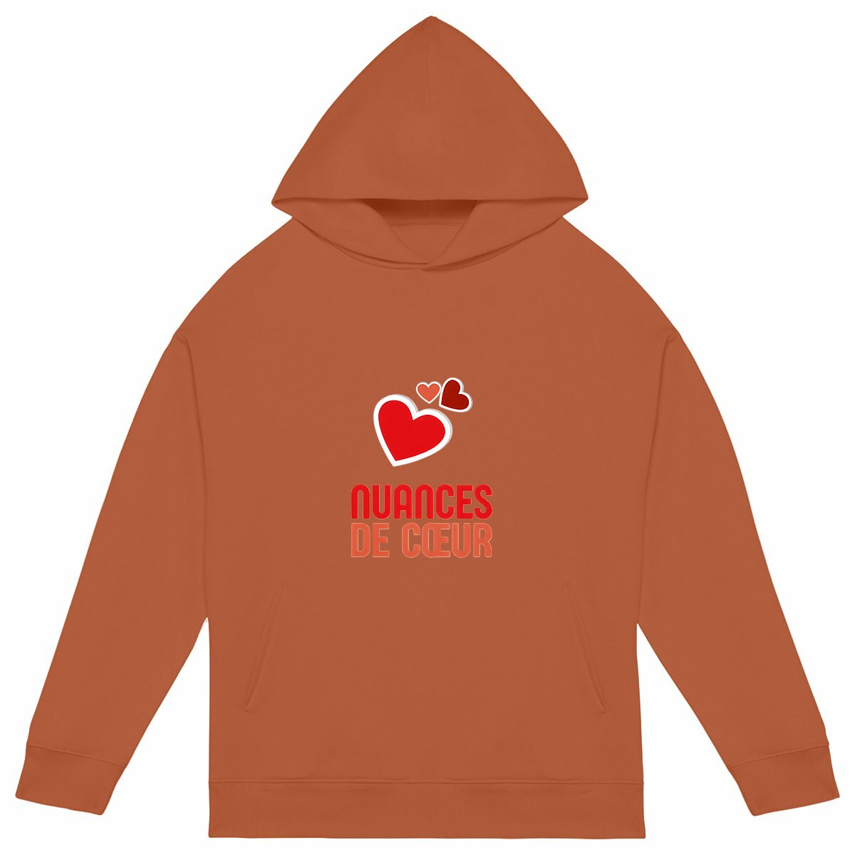 Sweat à capuche Unisexe Oversized - Amour en nuances de coeurs rouges - face_orange