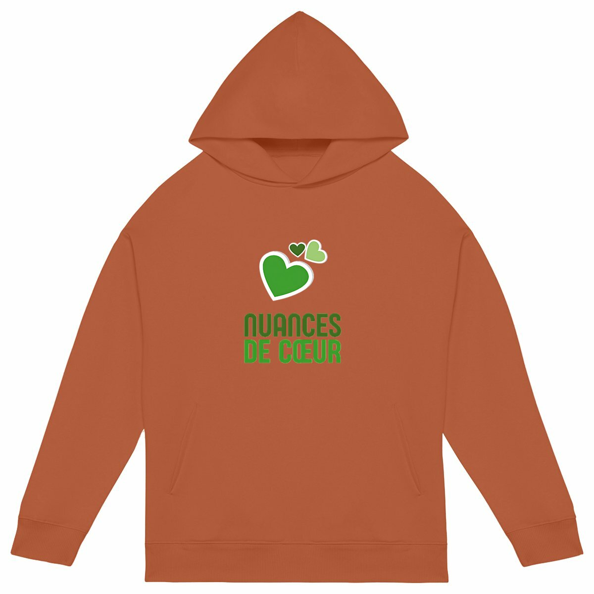 Sweat à capuche Unisexe Oversized : Amour en nuances de verts - face_orange