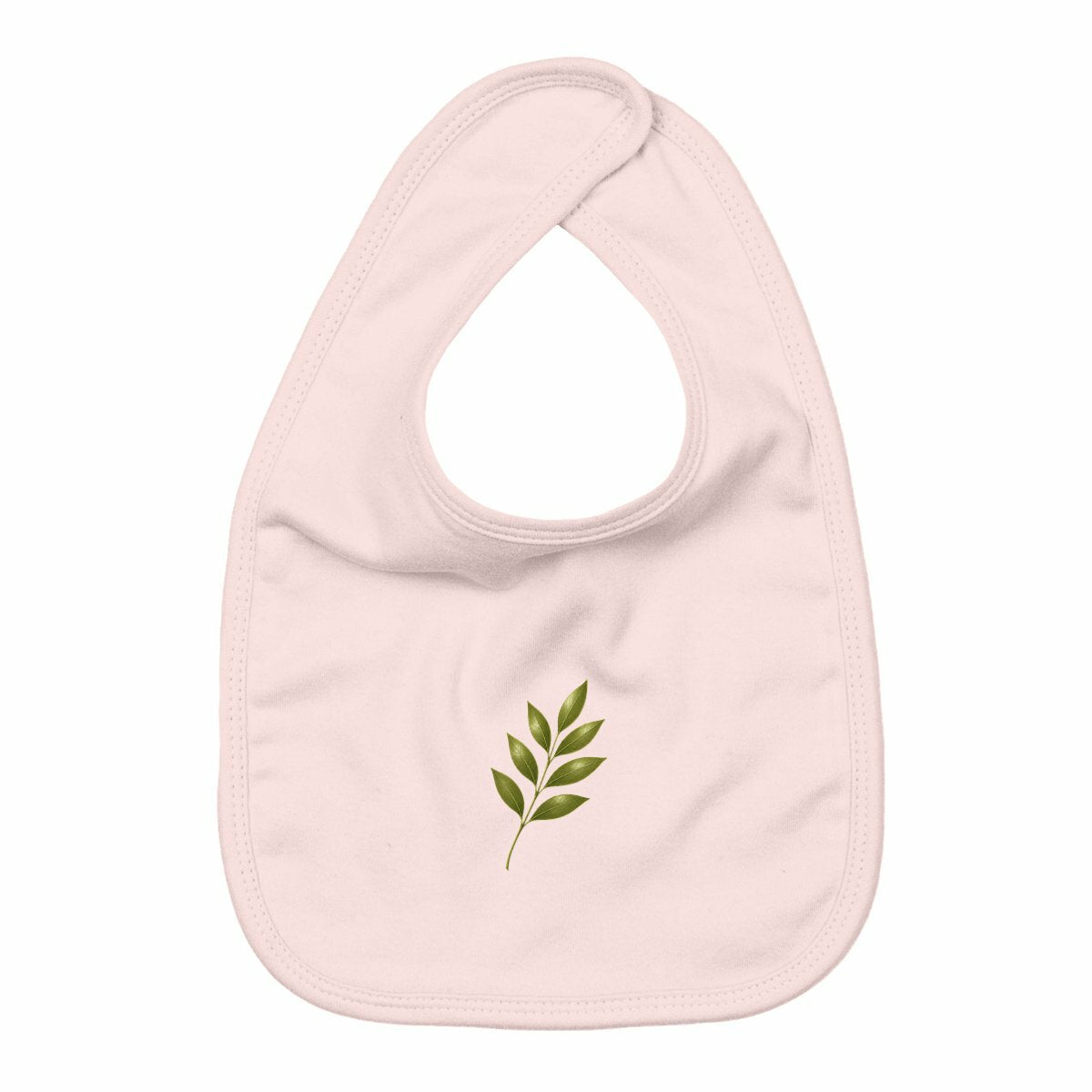 Bavoir : Élégance Naturelle avec Tige et Feuilles Vertes - face_rose