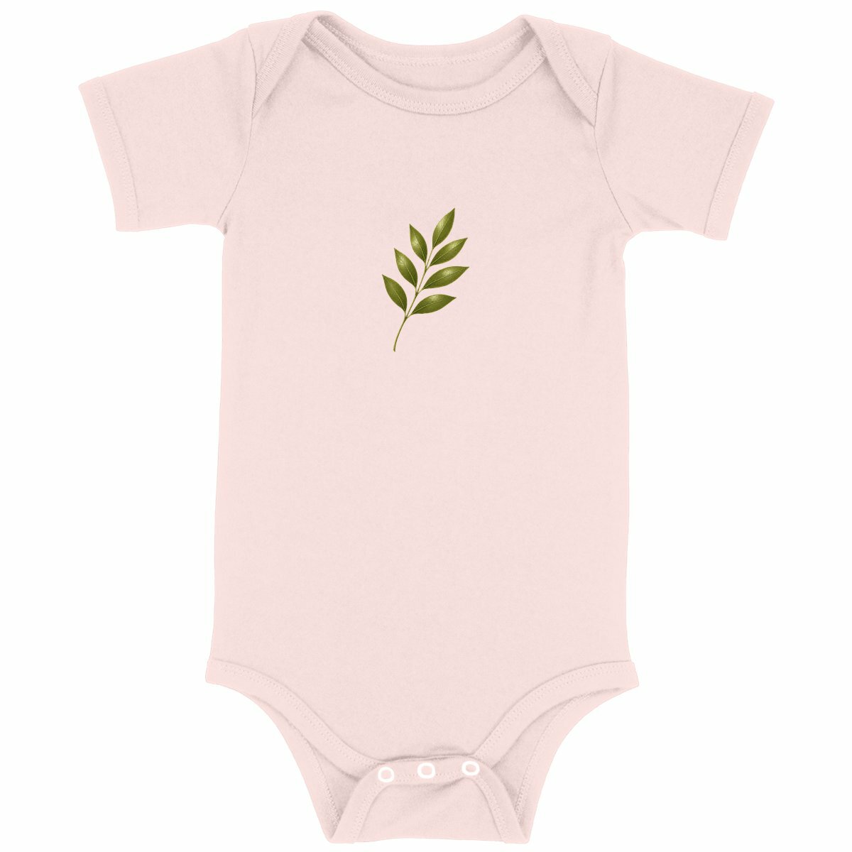 Body bébé - Élégance naturelle avec tige et feuilles vertes - face_rose