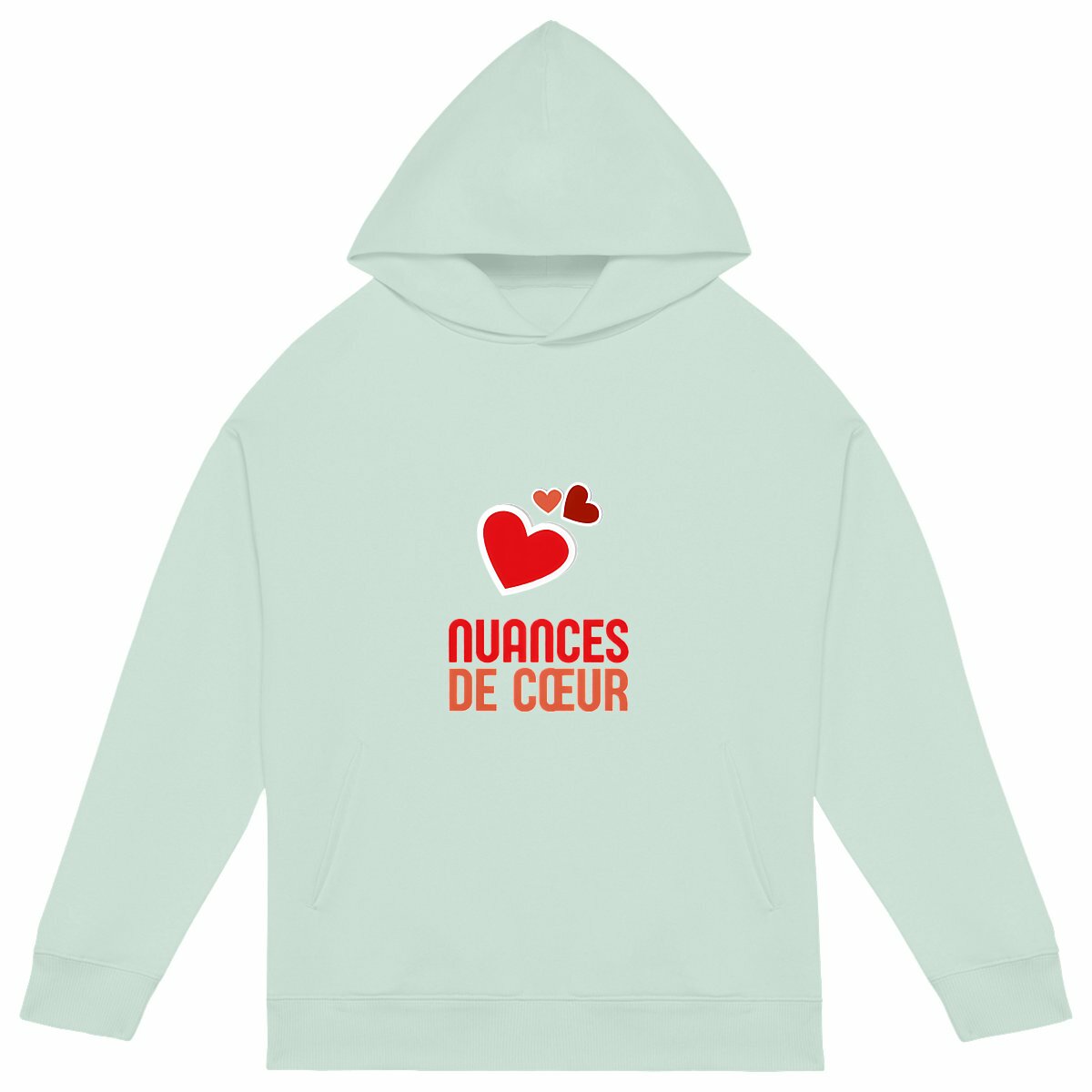 Sweat à capuche Unisexe Oversized - Amour en nuances de coeurs rouges - face_vert
