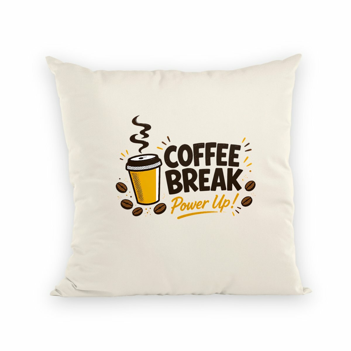 Coussin Label commerce équitable - Pause café - recto_naturel
