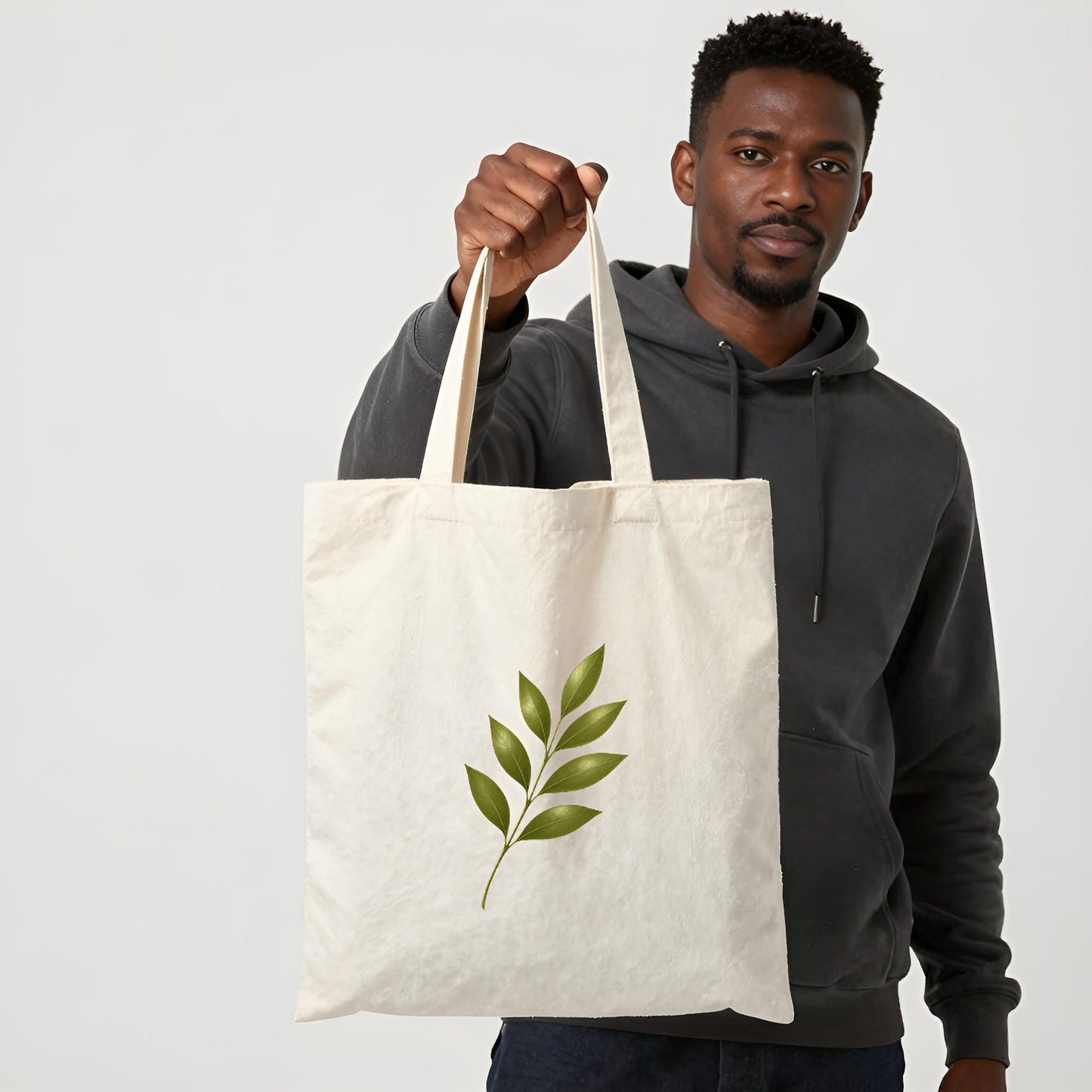 Totebag léger - Élégance naturelle avec tige et feuilles vertes