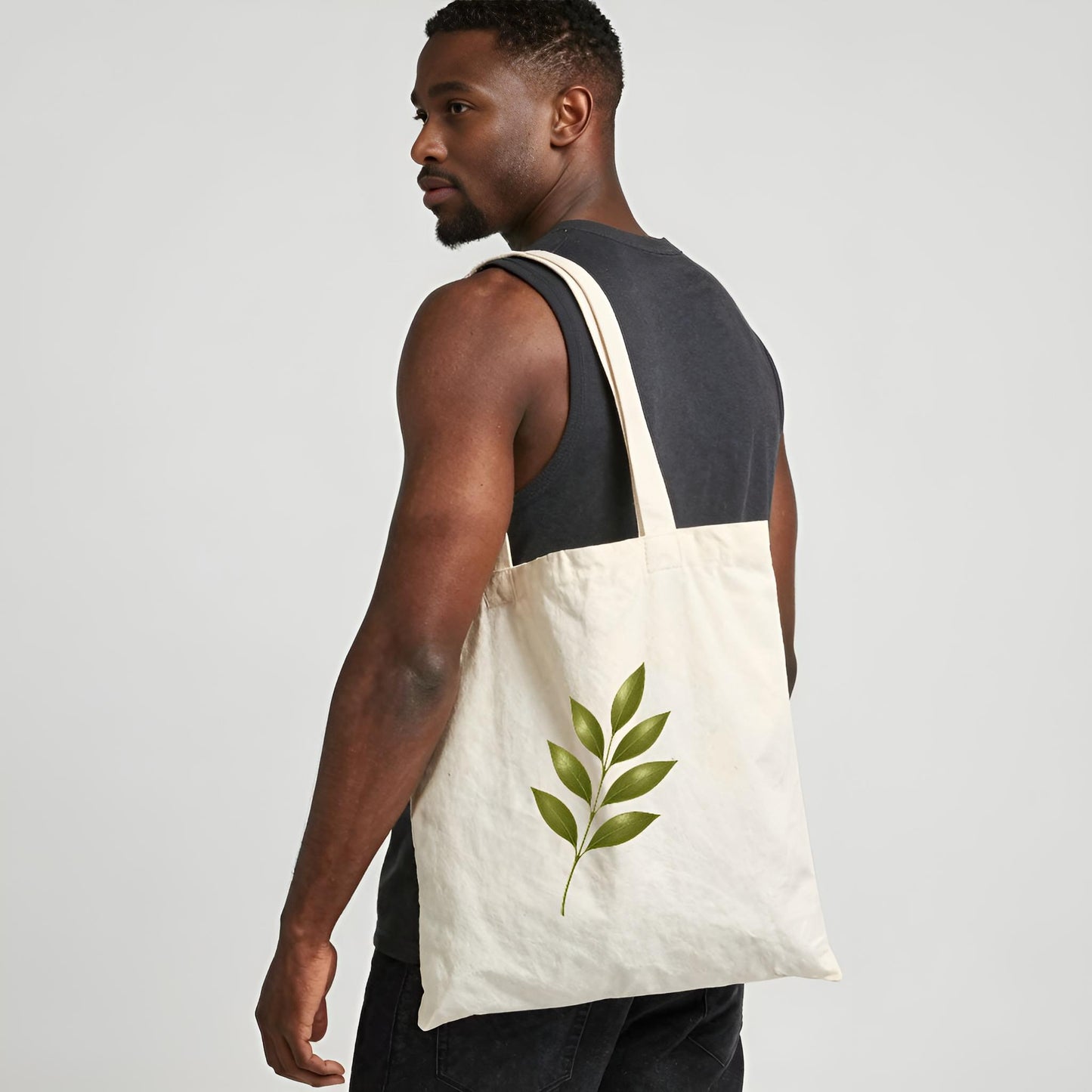Totebag léger - Élégance naturelle avec tige et feuilles vertes